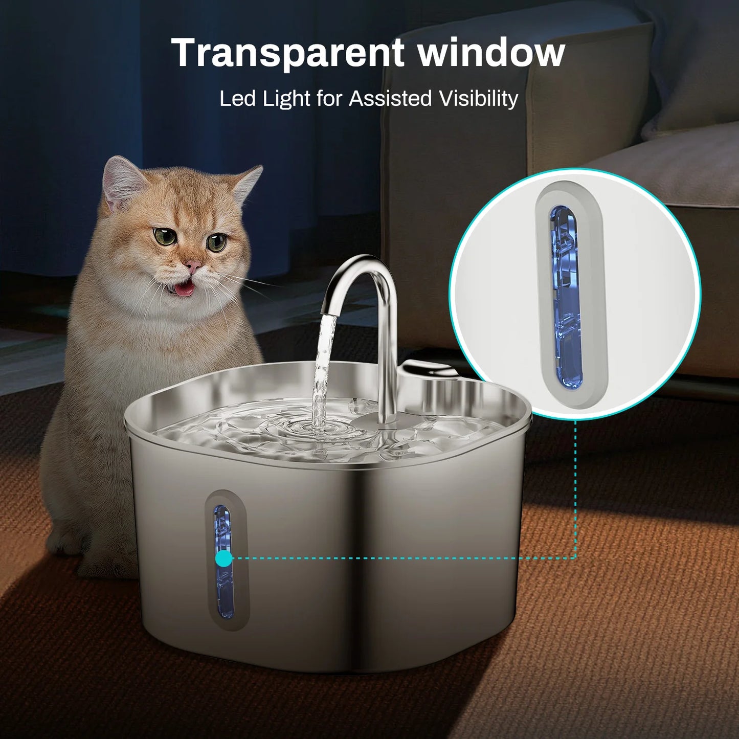 Cat automatic water distributor, stainless steel pet water feeder, USB dog water distributor, pet automatic water distributor