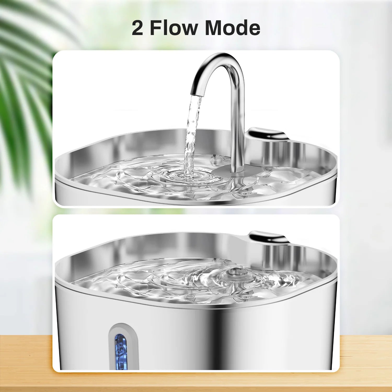 Pawrify stainless steel pet water fountain with two flow modes on a light background